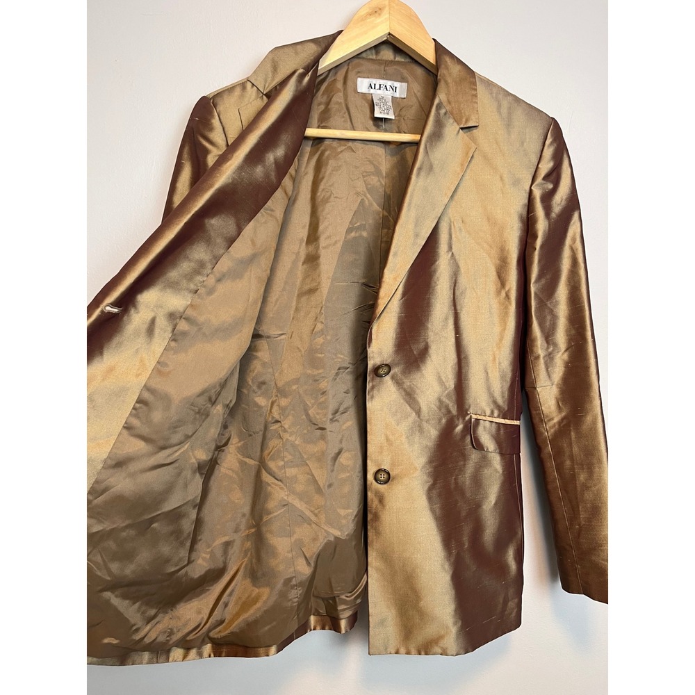 Alfani Womens 100% Silk‎ Blazer Jacket Bronze Gold Iridescent Size 12 WPL 8046 - Picture 8 of 11